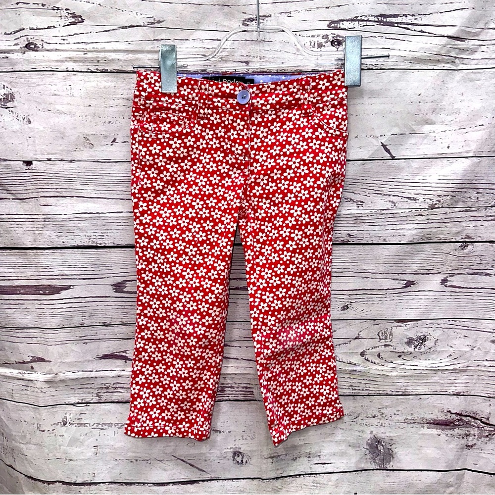 Mini Boden Red Floral Bright Pattern Wide Leg Jeans  Size 6 Years
